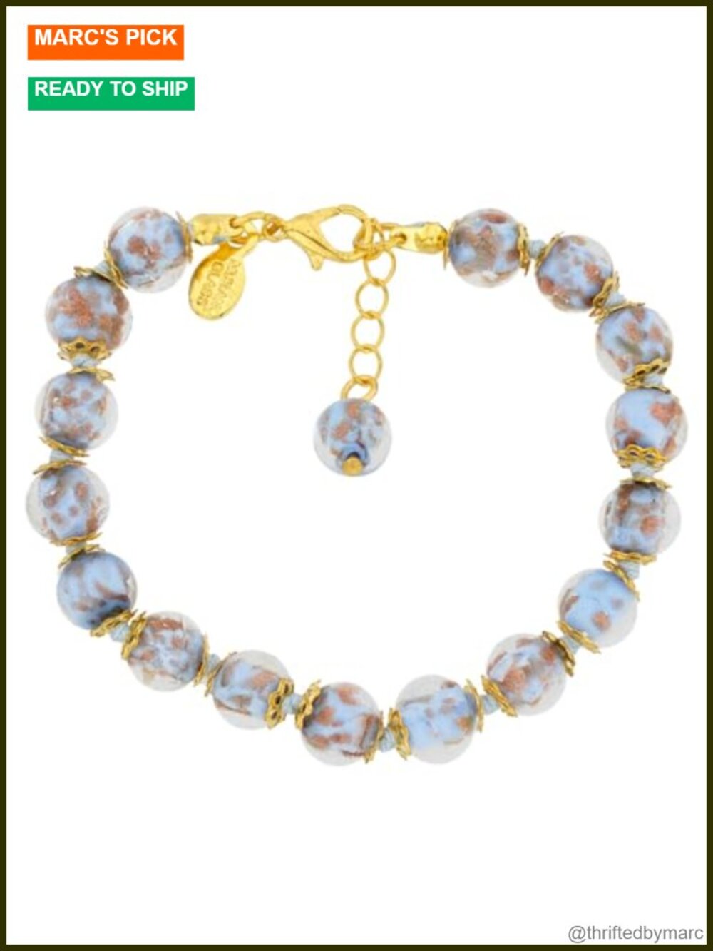 Handmade Italian Murano Glass Sommerso Bracelet Strand Toggle Clasp